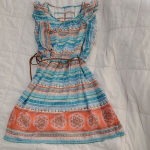 Speechless Blue and Orange Patterned Girls' Dress